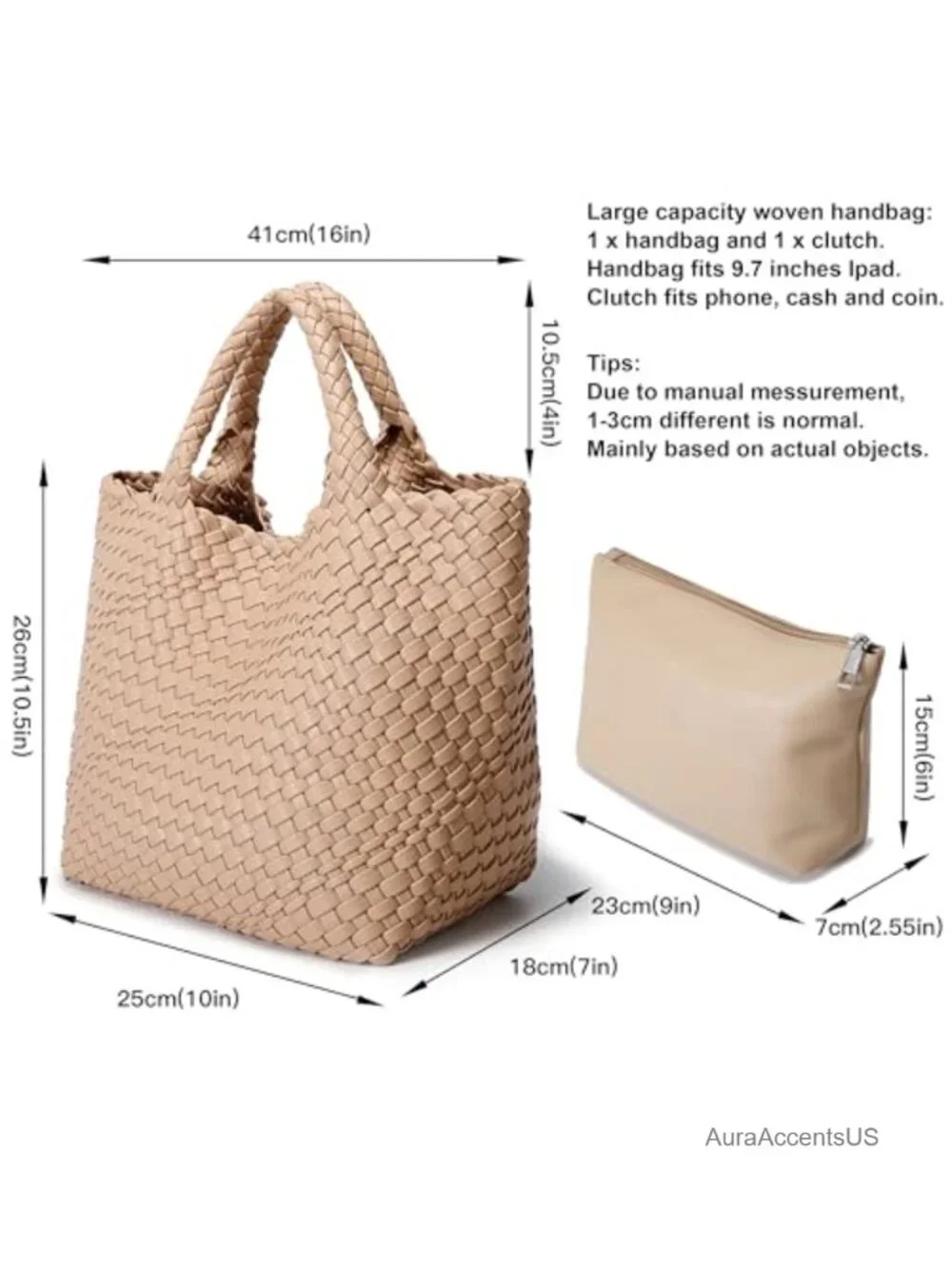 Vegan Leather Woven Tote Handbag for Travel Beach Shoulder Bag